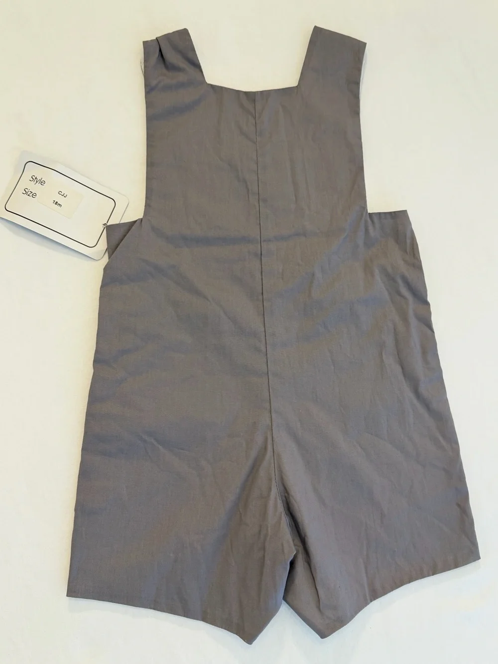 Crescent Moon Boys Gray Smocked Jon Jon Shortall w/ Stitched Conch Shells 18M